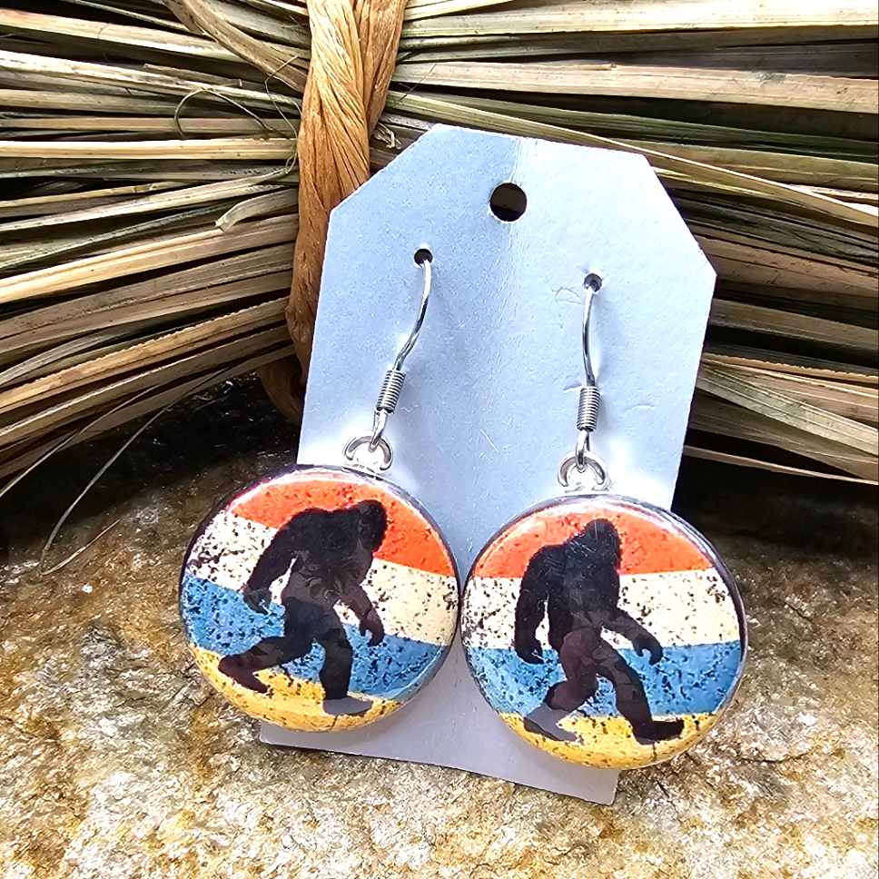 Handmade Bigfoot Earrings Sasquatch Cryptid Mythical Believer Forest Mountain